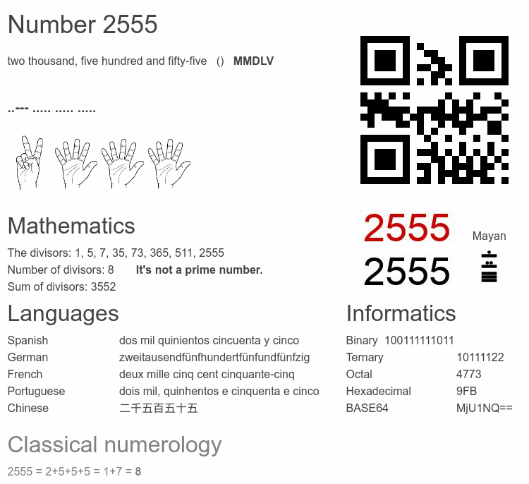 Number 2555 infographic