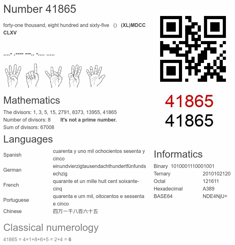 Number 41865 infographic