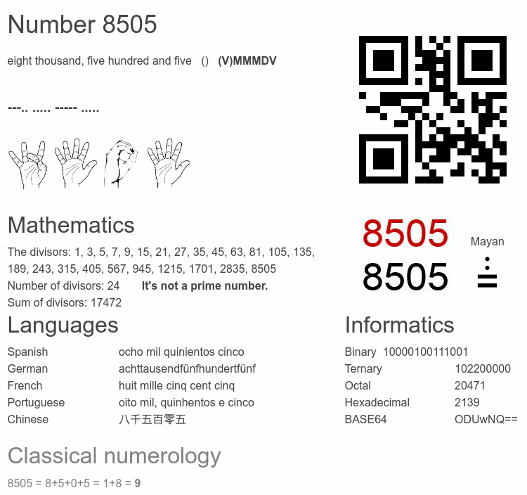 Number 8505 infographic