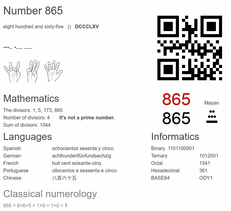 Number 865 infographic