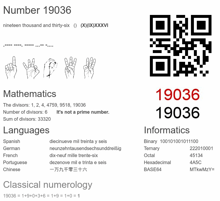 Number 19036 infographic