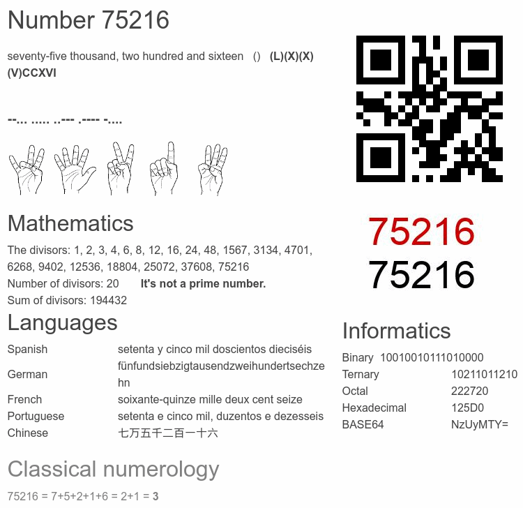 Number 75216 infographic