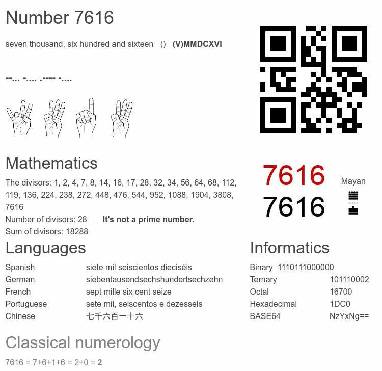 Number 7616 infographic