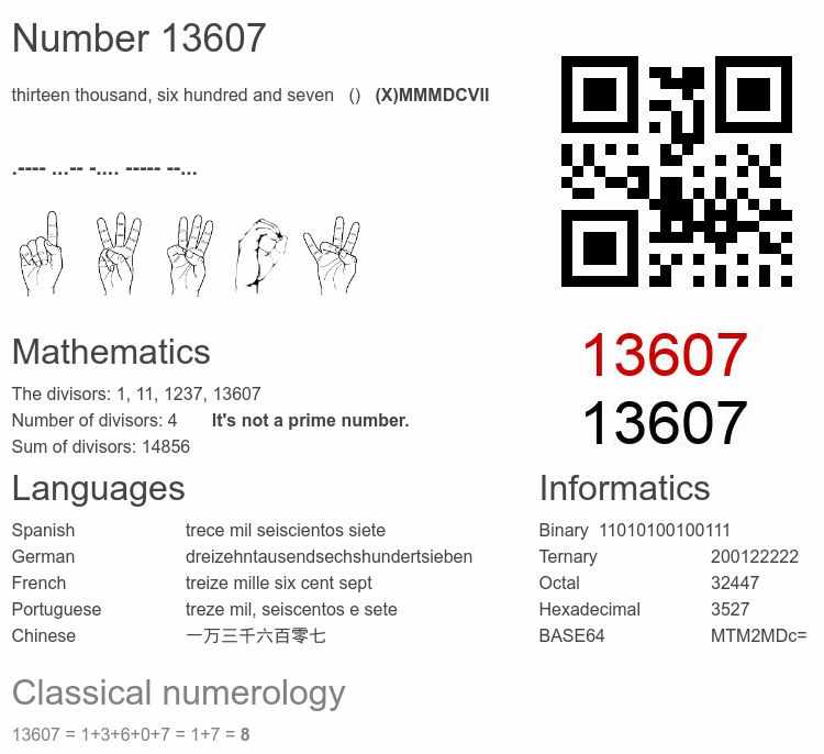 Number 13607 infographic