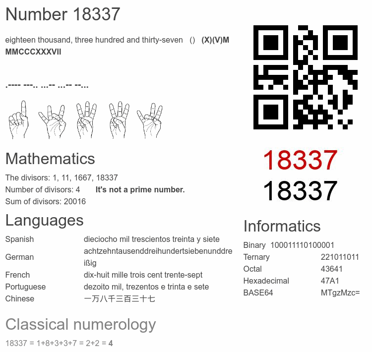 Number 18337 infographic
