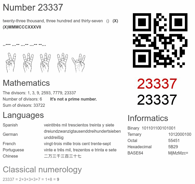 Number 23337 infographic