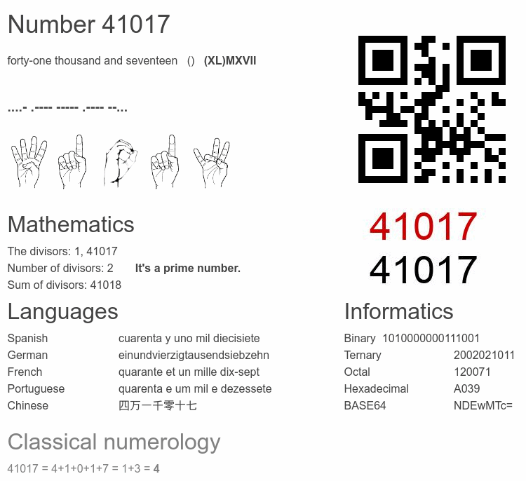 Number 41017 infographic