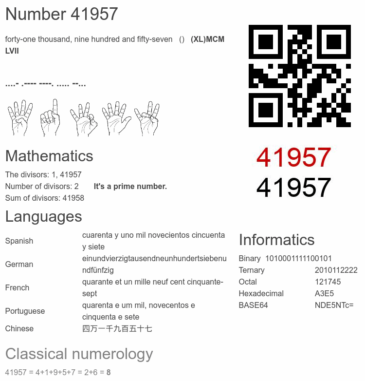 Number 41957 infographic