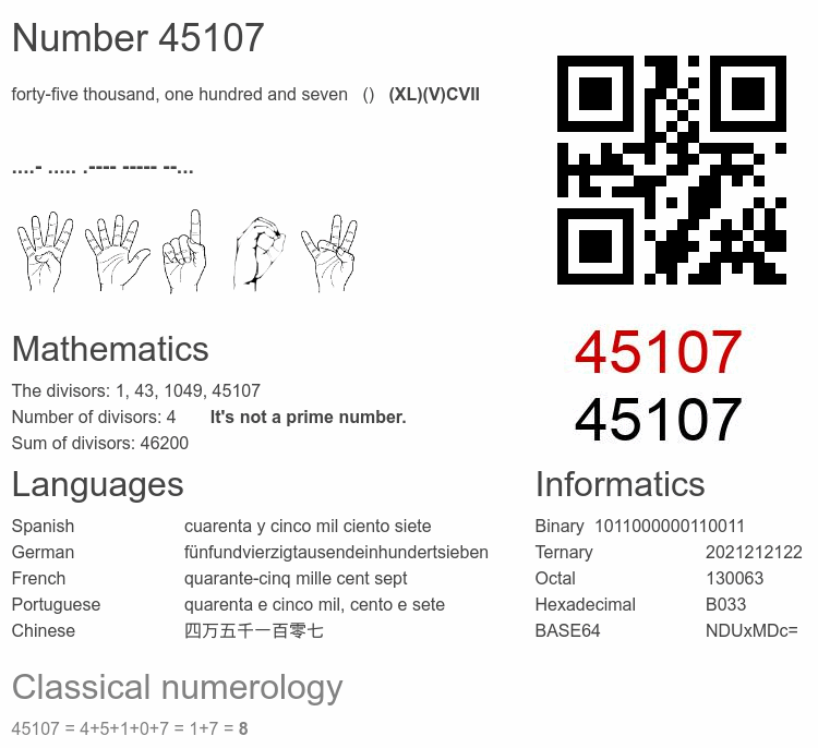 Number 45107 infographic