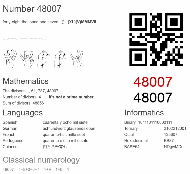 Number 48007 infographic