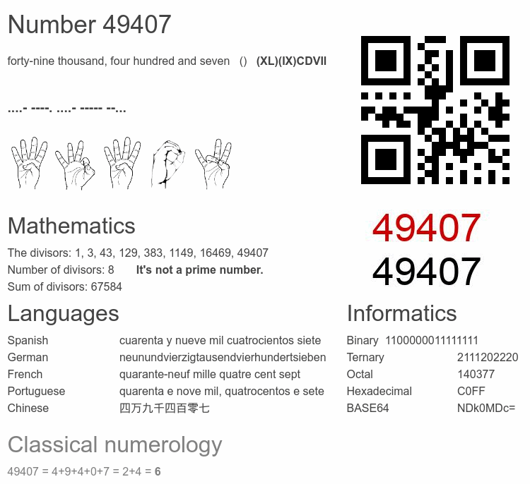 Number 49407 infographic