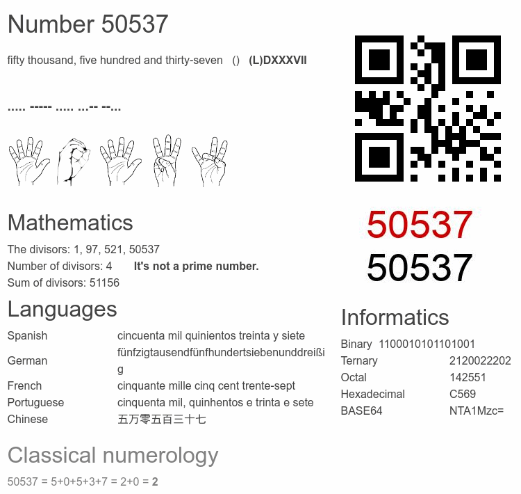 Number 50537 infographic