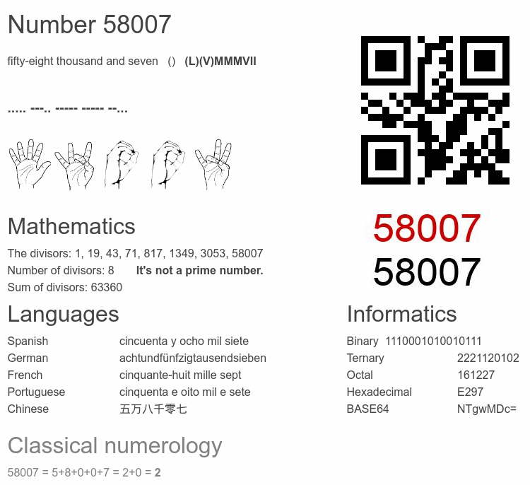 Number 58007 infographic