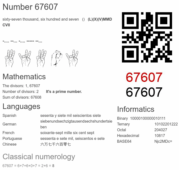 Number 67607 infographic