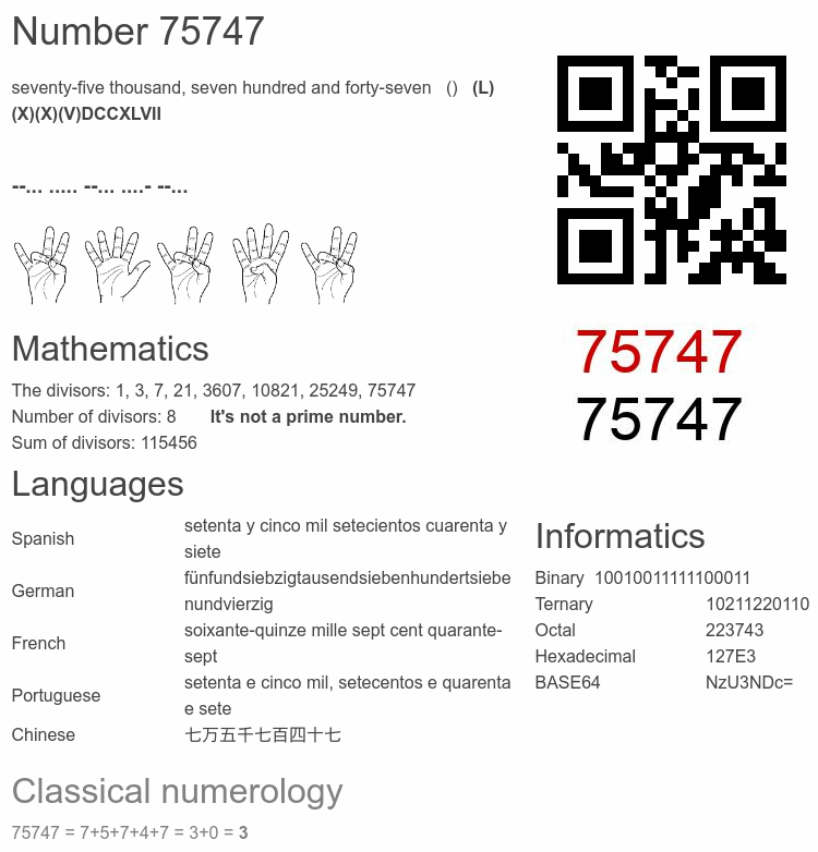 Number 75747 infographic