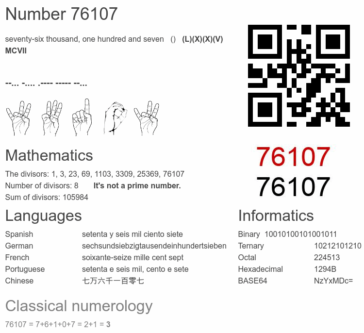 Number 76107 infographic