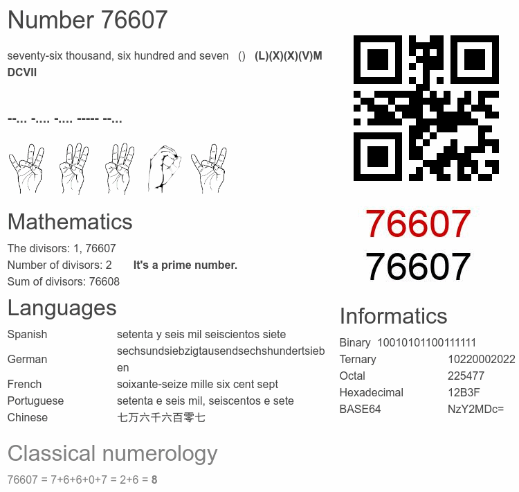 Number 76607 infographic