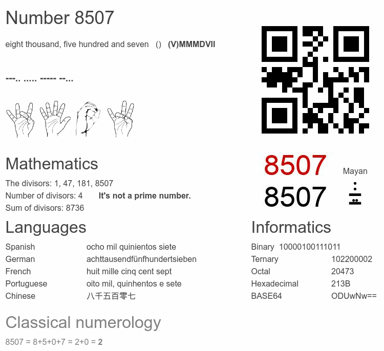 Number 8507 infographic