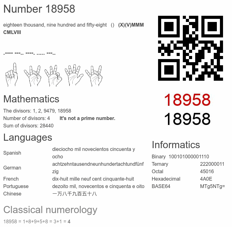 Number 18958 infographic
