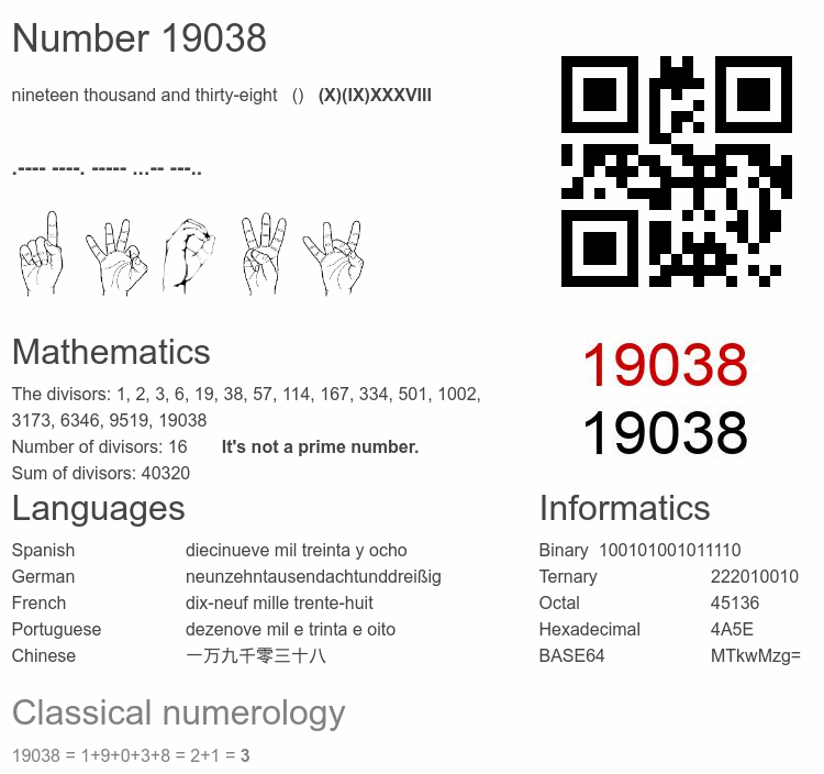 Number 19038 infographic