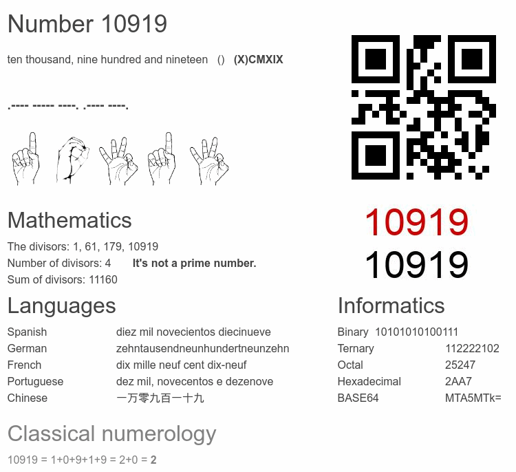 Number 10919 infographic