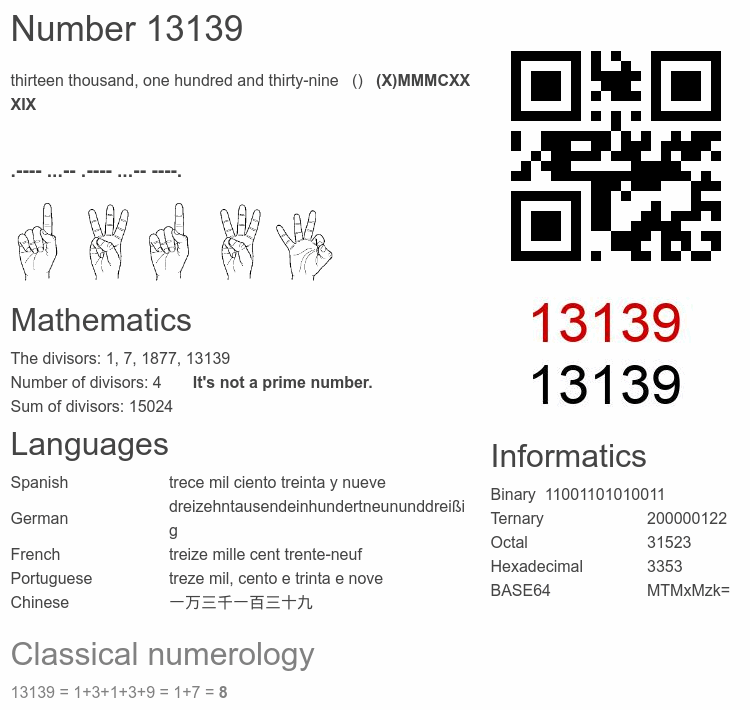 Number 13139 infographic