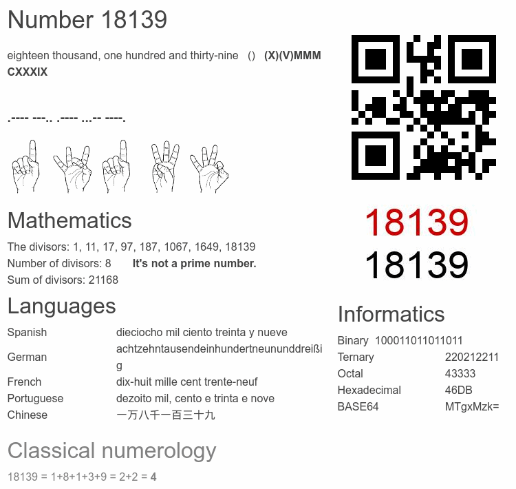 18139 number, meaning and properties - Number.academy