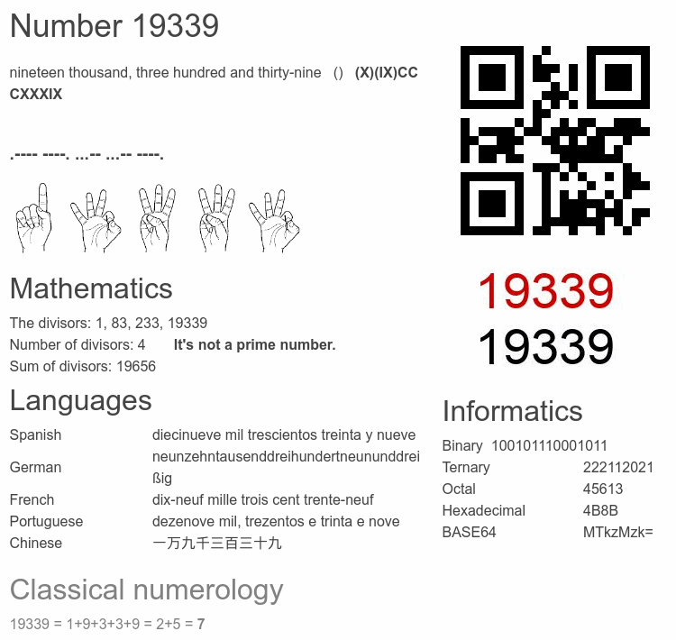 Number 19339 infographic