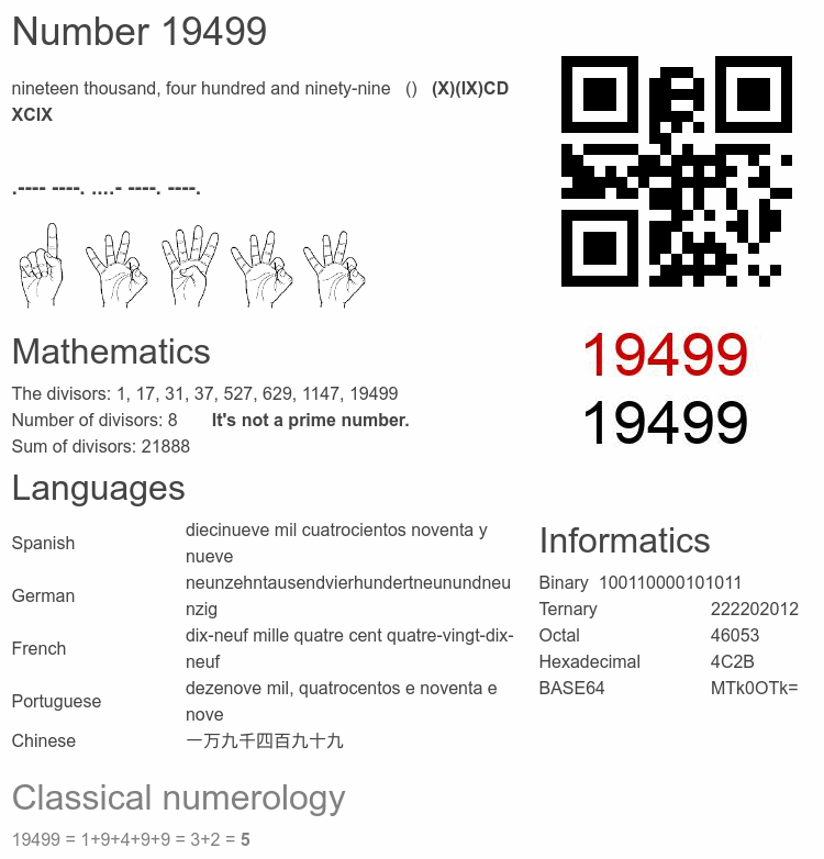 Number 19499 infographic