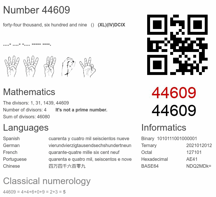Number 44609 infographic