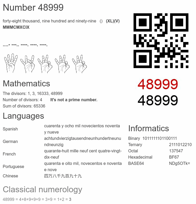 Number 48999 infographic