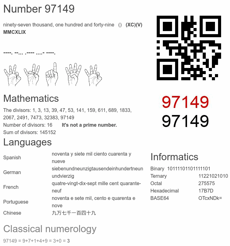 Number 97149 infographic